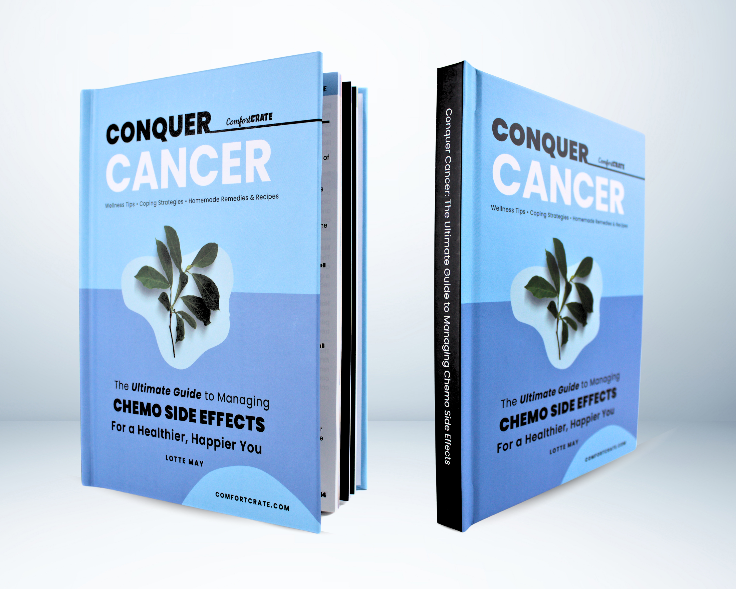 "Conquer Cancer: The Ultimate Guide to Managing Chemo Side Effects" book displayed from different angles. A must-have chemotherapy support guide with expert-backed tips and wellness strategies.